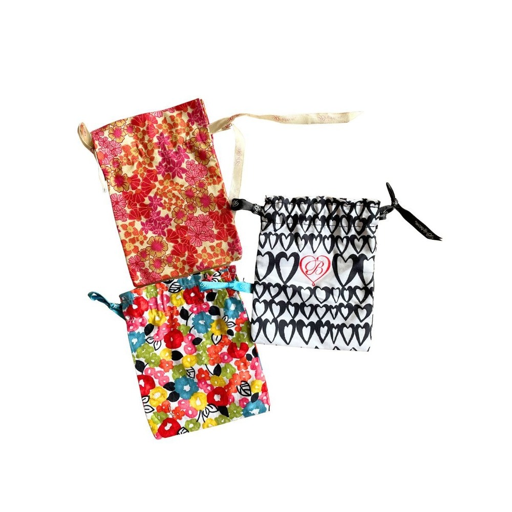 Brighton Jewelry Drawstring Pouches Lot of 3 Floral Heart Dust Bags